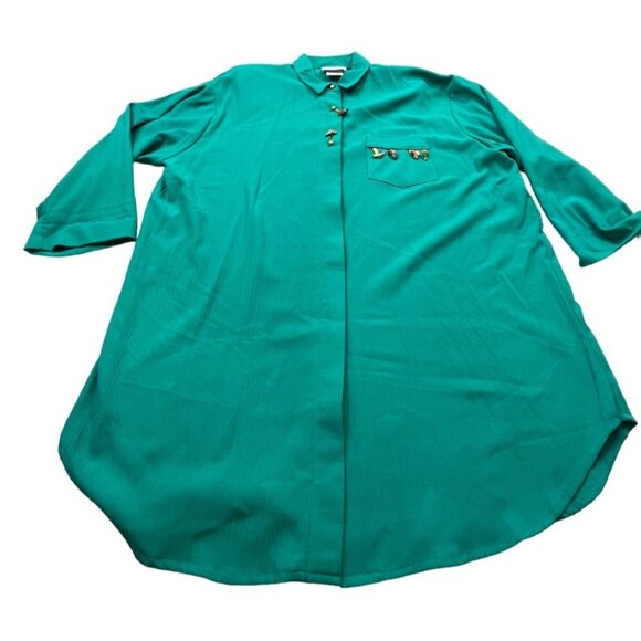 Niki & Danielle Dresses & Skirts - Vintage Niki  Danielle Dress Women 14 Turquoise Shirt Dress Bird Brooch USA Made